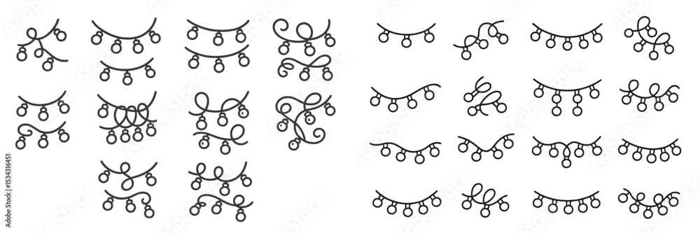 Aufkleber Decorative string lights in various designs for festive applications displayed in vector flat illustration
