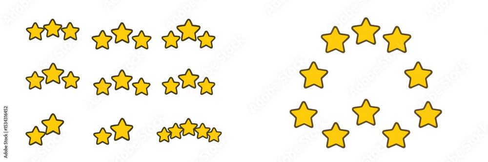 Poster creative vector flat illustration of yellow stars in various arrangements on a simple background