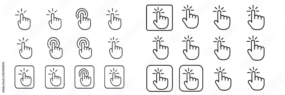 Aufkleber Various hand cursor icons showing different gestures for web navigation and user interaction in a simple vector style