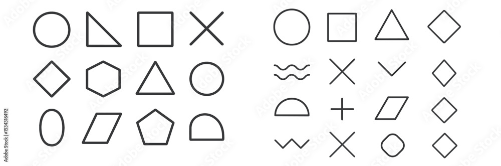 Poster Vector flat illustration of various geometric shapes arranged in a structured layout for design and educational use