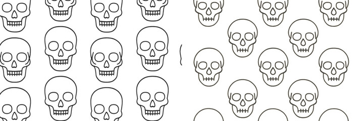 Fototapeta premium Repetitive pattern of outlined skulls on a plain background creating a unique graphic design