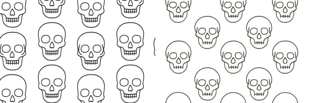 Repetitive pattern of outlined skulls on a plain background creating a unique graphic design