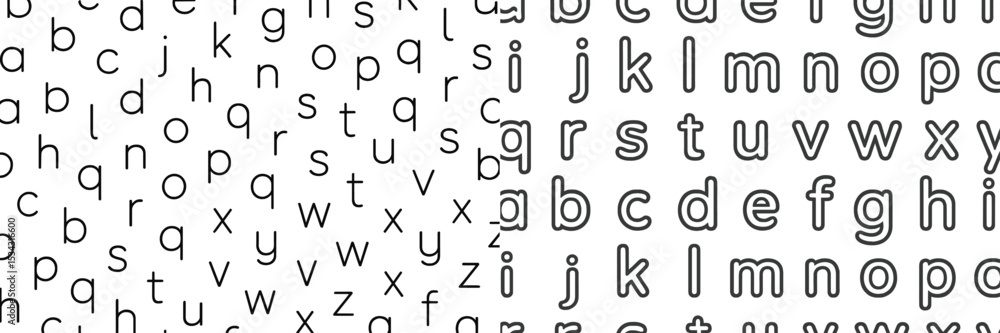 Poster vector flat illustration depicting letters of the alphabet in various styles on a contrasting backgr