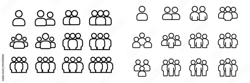 Poster Collections of diverse vector flat illustrations depicting groups of people in various configurations and arrangements for use in design projects