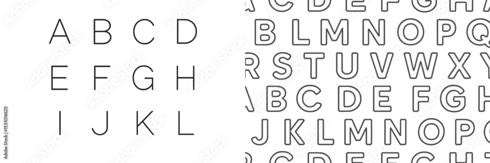 Poster unique vector flat illustration of alphabet letters arranged in different styles for educational pur