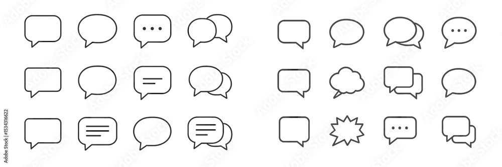 Poster Vector flat illustration depicting various speech bubbles in different styles for communication and expression in digital design projects