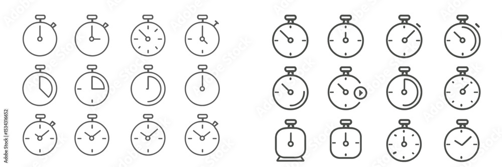Aufkleber Collection of simple vector stopwatch illustrations representing various time intervals and styles for design projects