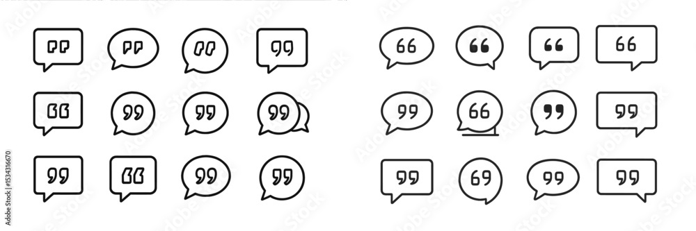 Poster Various speech bubbles with quotation marks and punctuation symbols designed in a vector flat illustration format