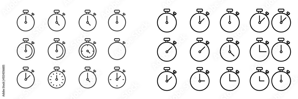 Poster vector flat illustration of various stopwatches showcasing different times and designs for countdown