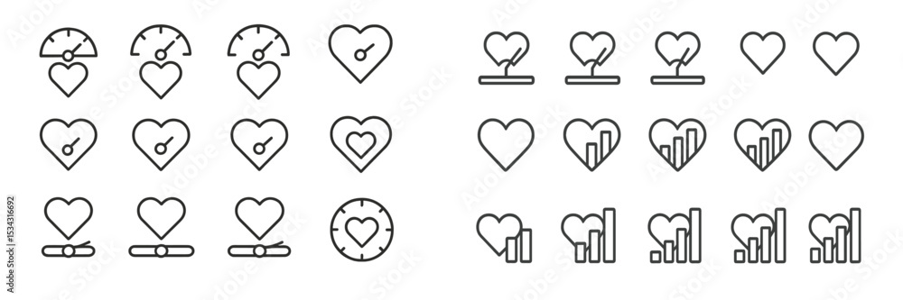 Aufkleber Vector flat illustration of heart symbols with various metrics and indicators representing health and well-being