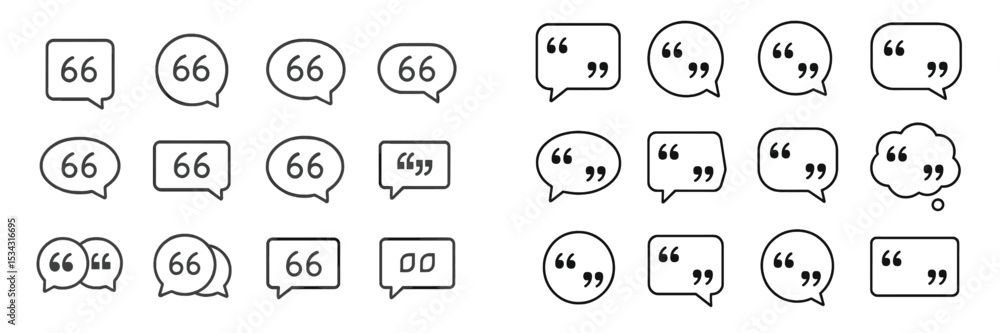 Poster Various speech bubble designs featuring quotation marks and numbers in a flat vector illustration style for communication concepts
