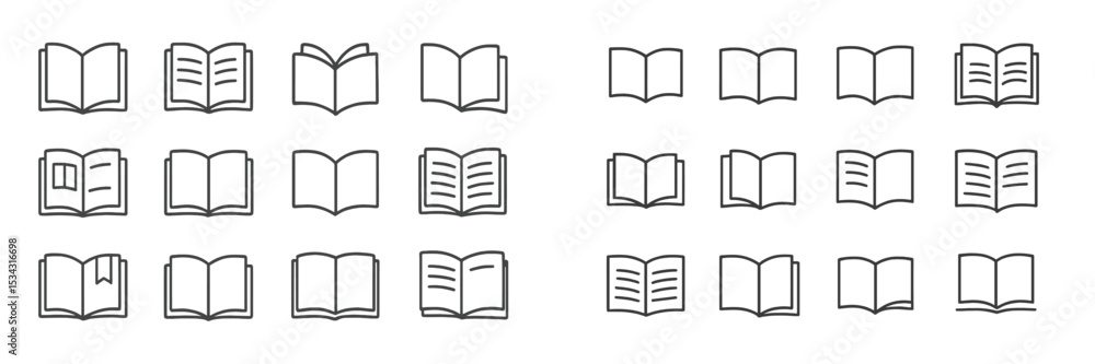 Poster flat vector illustration showcasing various open book designs in a minimalist style