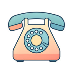 Vintage Rotary Phone in Pastel Colors on Transparent Background