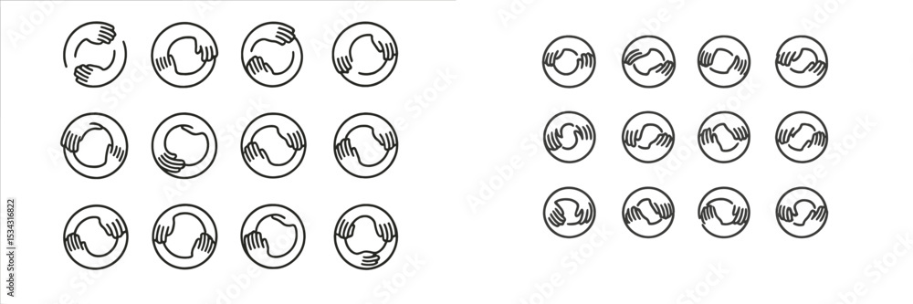 Aufkleber Collaborative hands forming symbols of unity and connection in a modern vector flat illustration for community engagement