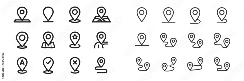 Aufkleber Collection of various location marker icons showcasing different styles and functions in a flat vector illustration format