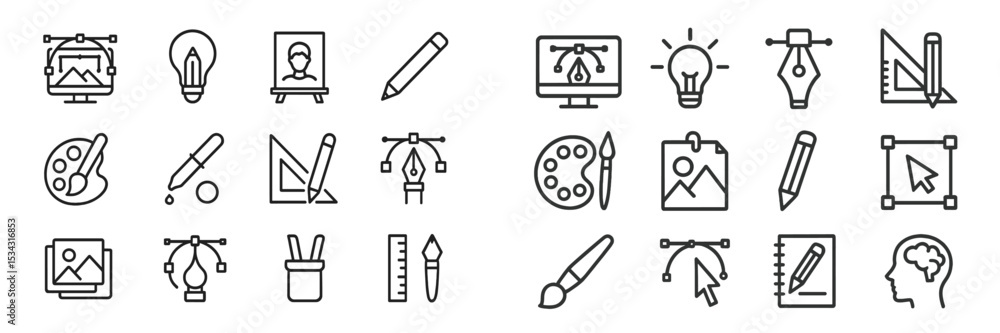 Poster creative tools and elements for graphic design showcased in a minimal vector illustration