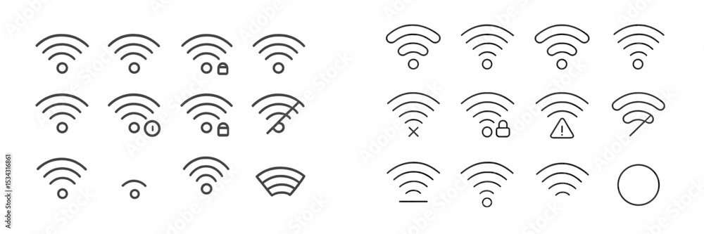 Poster wireless connectivity icons in flat vector illustration showcasing various states of network signals
