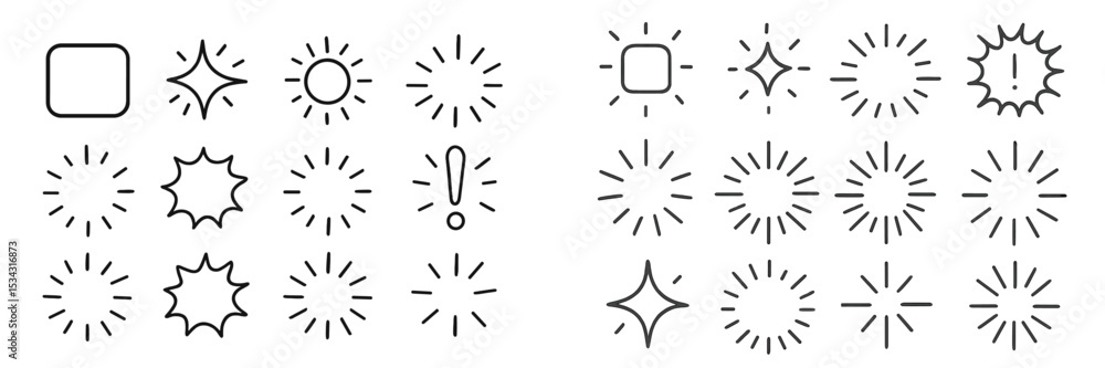 Poster Bright and dynamic vector flat illustration of various shapes and stars on a clean background for attention-grabbing design elements
