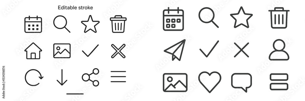 Poster Collection of vector flat illustrations showcasing various icons for digital design applications and user interfaces