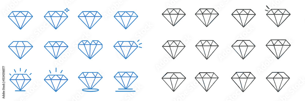Aufkleber vector flat illustration of diamond shapes in various designs and colors showcasing different diamon