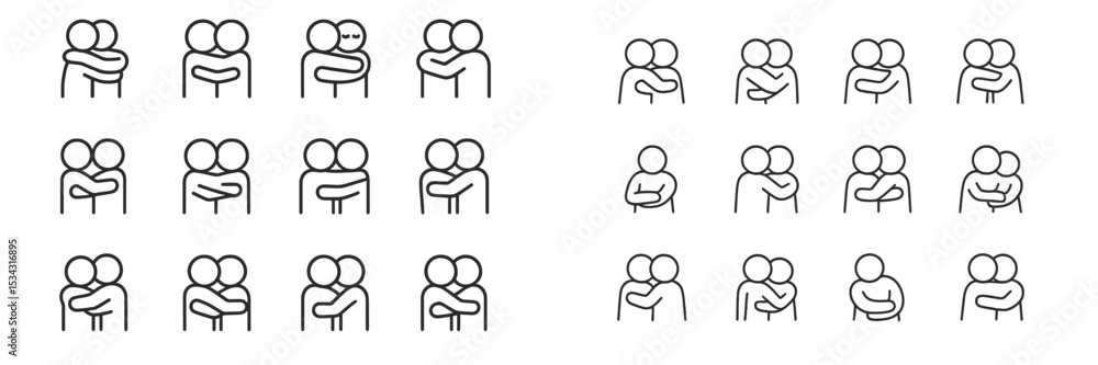 Poster Various representations of affection between two people in a vector flat illustration depicting different embrace styles