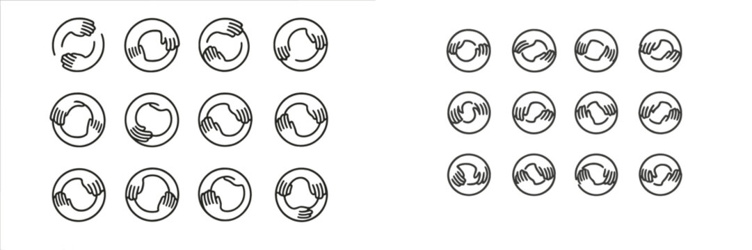 Collaborative hands forming symbols of unity and connection in a modern vector flat illustration for community engagement