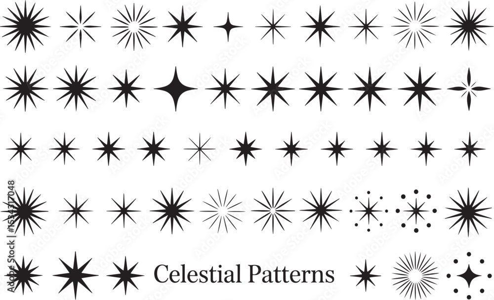 Poster celestial patterns: a set of detailed celestial patterns shines with radiant energy and sophisticati
