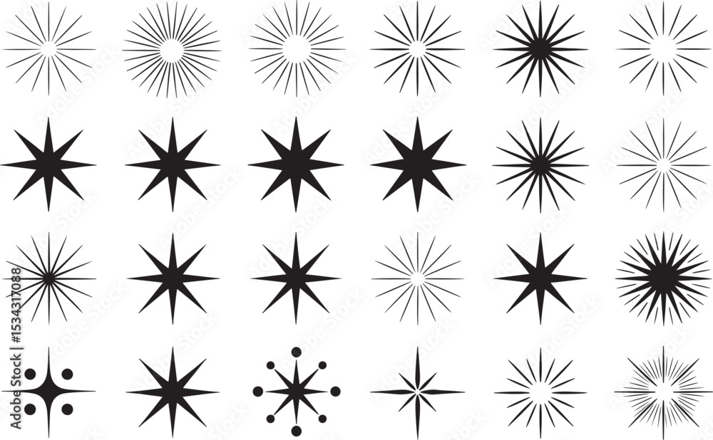 Poster geometric starburst collection: a dazzling array of geometric starbursts, each with its own unique d