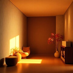 Interior room with sunlight shadows and modern decor
