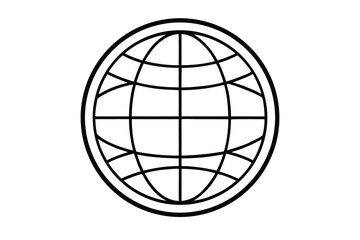 Black and White Globe Icon, Graphic Representation of Earth, Outline Style Globe Symbol