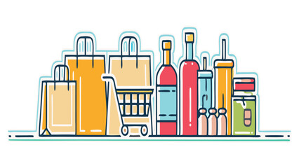 "Colorful Grocery Shopping Essentials Illustration"