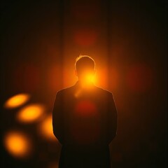 Person standing in silhouette with warm light behind