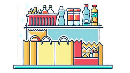 "Colorful Grocery Shopping Essentials Illustration"