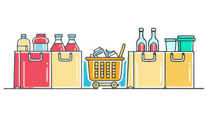 "Colorful Grocery Shopping Essentials Illustration"