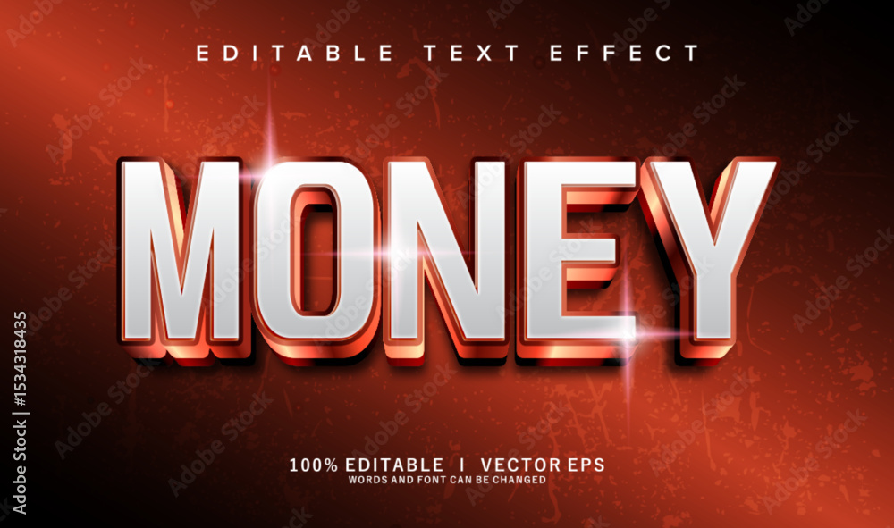 Poster money 3d vector text effect with modern style design