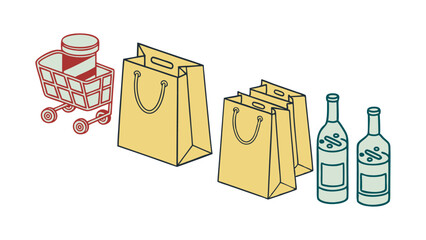 "Colorful Grocery Shopping Essentials Illustration"