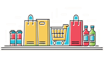 "Colorful Grocery Shopping Essentials Illustration"