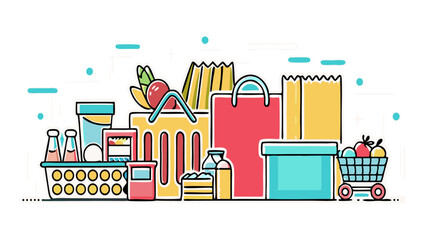 "Colorful Grocery Shopping Essentials Illustration"