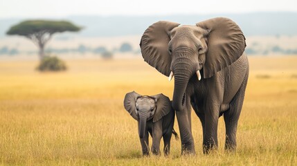 African elephants in a golden savanna