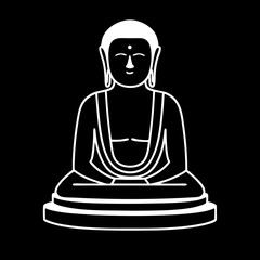 Minimalistic simple flat view of a black and white pictogram of a Buddha statue.