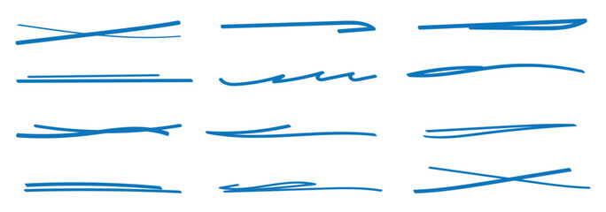 Fototapeta premium Swift crossed and wavy underlines. Underline markers collection. Pen text underline, handwritten doodle elements, lettering emphasis. Vector illustration. eps 10