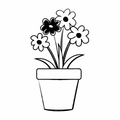 Minimalistic simple flat view of a black and white pictogram of a flower pot.