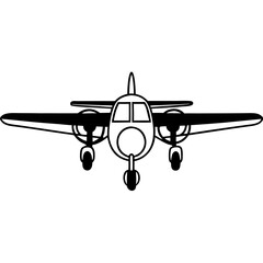 Minimalistic simple flat view of a black and white pictogram of a plane.