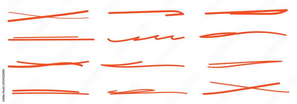 Fototapete a set of strikethrough underlines. orange brush stroke underline. marker pen highlight stroke. vecto
