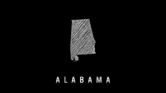 Alabama state outline with sketch texture on black background