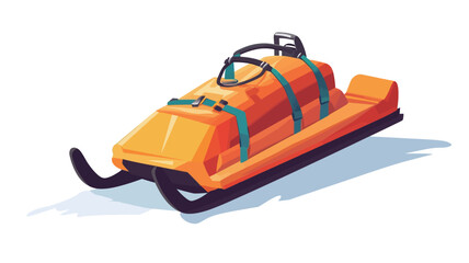 A digital illustration of an orange snowmobile against a white background. The snowmobile is depicted in a slightly three-quarter view, showcasing its details including the seat, handlebars