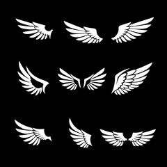 Collection of stylized fantasy wings in white silhouette