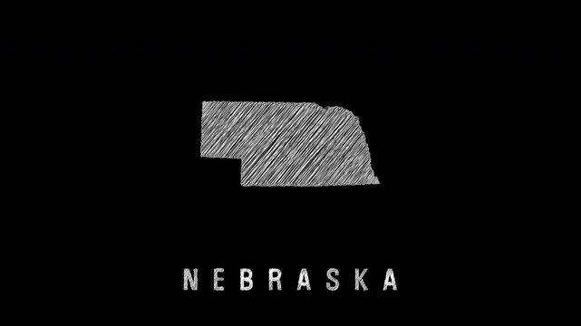 Nebraska state outline with sketch texture on black background