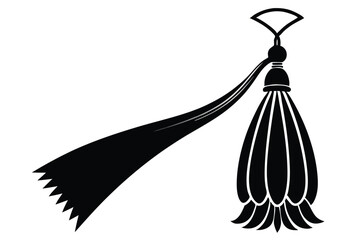Decorative Black Tassel Vector Graphic with Ornamental Details and Flowing Accent Piece