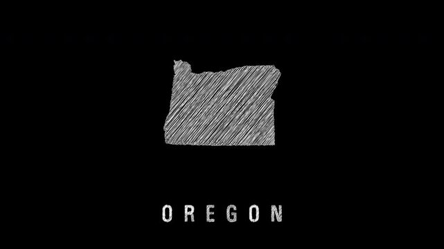 Oregon state outline with sketch texture on black background